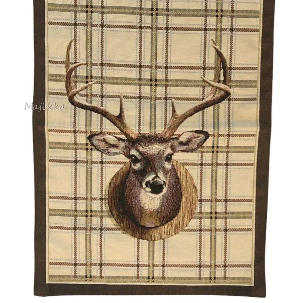 Hines of Oxford LUX Stag Tapestry Table Runner Dresser Scarf Plaid Tartan Cabin